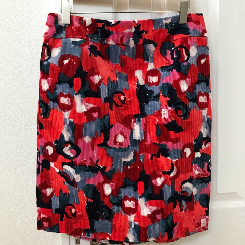 Anthropologie corduroy watercolor floral skirt